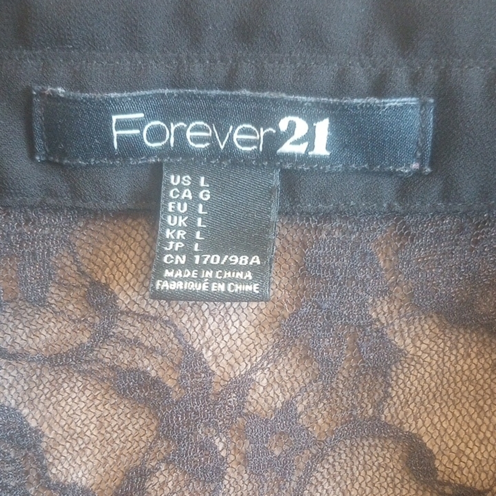 Forever 21 Black Blouce & Lace Top Longsleeves Sz L - Picture 5 of 10
